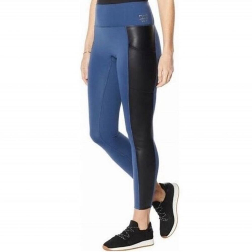 NWT! Laila‎ Ali Sculpted Faux Leather Trim High-Rise Leggings Pockets Size Large
